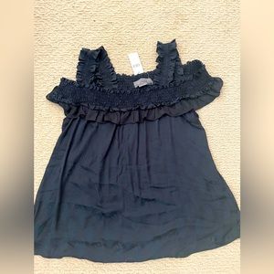 NWT $88 Anthropologie Cold Open Shoulder Blouse Top Navy sz S